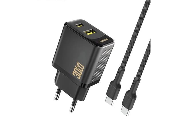 Dudao USB-nettlader USB-A til USB-C med USB-C-kabel GaN PD 30W - sort