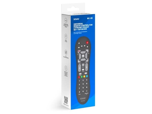 Savio RC-20, DTV, TV, IR Kabelfri, Trykknapper, Sort