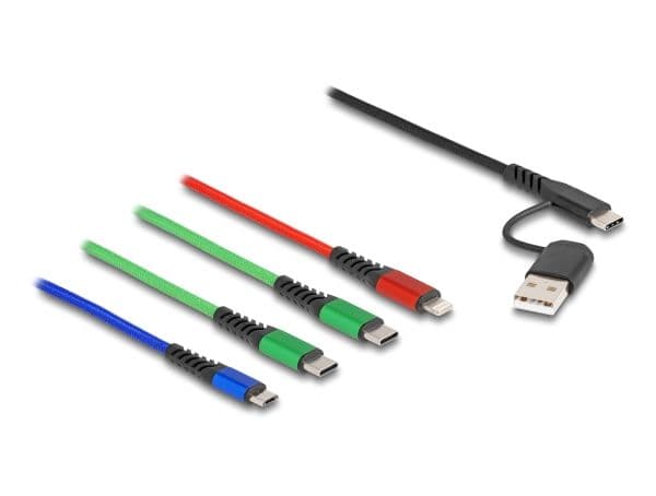 DeLOCK 87035, 1,2 m, USB A/USB C, 2 x USB C/Micro USB-B/Lightning, USB 2.0, Musta, Sininen, Vihreä, Punainen