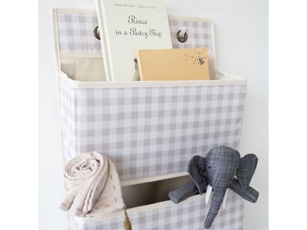 3 Sprouts Oven ripustin taskuilla, Gingham beige