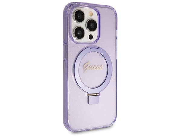Guess ringstativ script glitter MagSafe-skal till iPhone 13 Pro Max – lila
