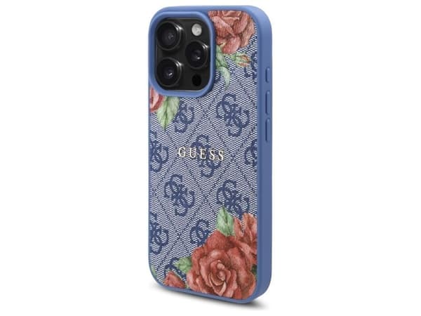 Guess 4G Flowers Print MagSafe-deksel til iPhone 16 Pro - blå