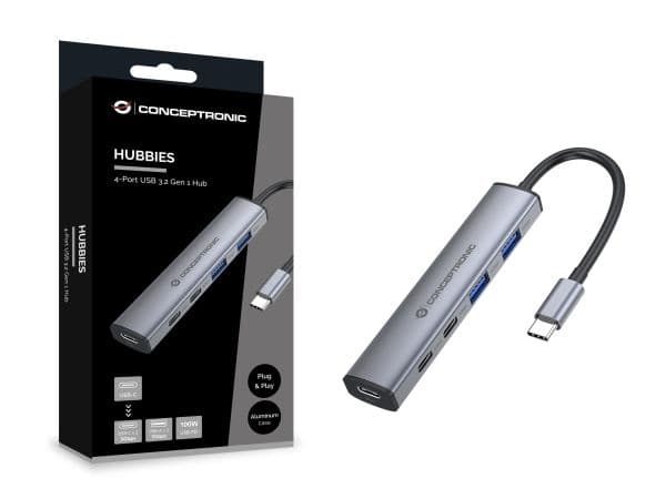 CONCEPTRONIC 4-i-1 USB-C-dokk til 2x USB-C, 2x USB-A, 100W PD