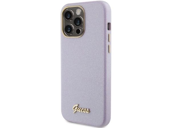 Guess Glitter Glossy Script-skal till iPhone 15 Pro - lilac