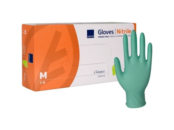 Undersökningshandske, ABENA Classic Sensitive, M, grön, nitril, puderfri - (100 st.)