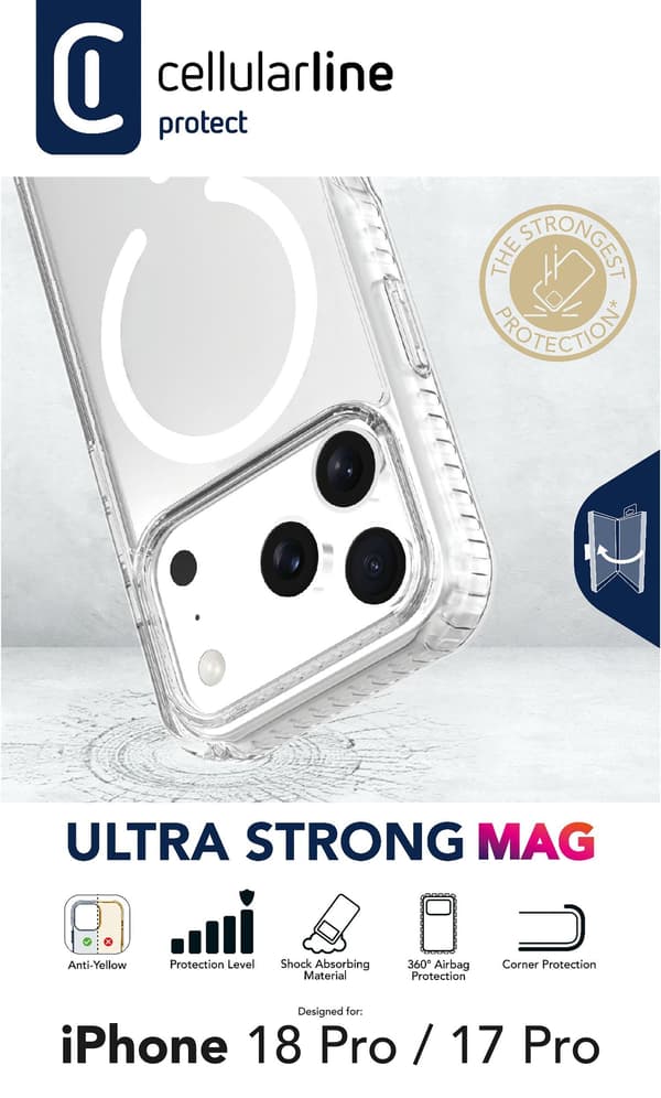 Cellularline TETRAMAG2IPH18PROT, Mobilskal, Apple, iPhone 18 Pro, 16 cm (6.3"), Transparent