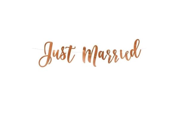 Just Married-banner i roséguld