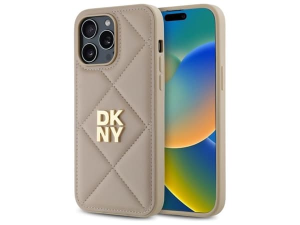 Hurtel DKNY Quilted Stack Logo-deksel til iPhone 14 Pro - beige