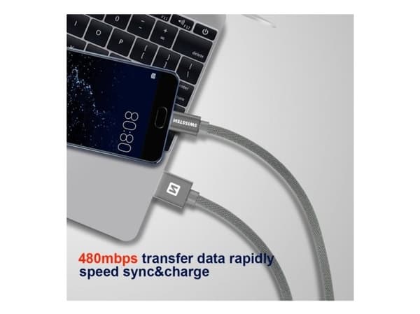 USB-kabel Swissten USB-A - USB-C, 3m, svart