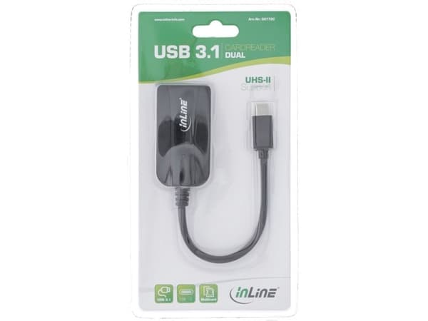 InLine 66772C, HC MMC+, MMC, MMC+, MicroSD (TransFlash), MicroSDHC, MicroSDXC, SD, SDHC, SDXC, musta, 5000 Mbit/s, USB 3.2 Gen 1 (3.1 Gen 1) Type-C...