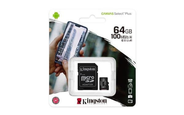 Kingston Canvas Select Plus - Flashminnekort (microSDXC til SD-adapter inkludert) - 64 GB - A1 / Video Class V10 / UHS Class 1 / Class10 - microSDX...