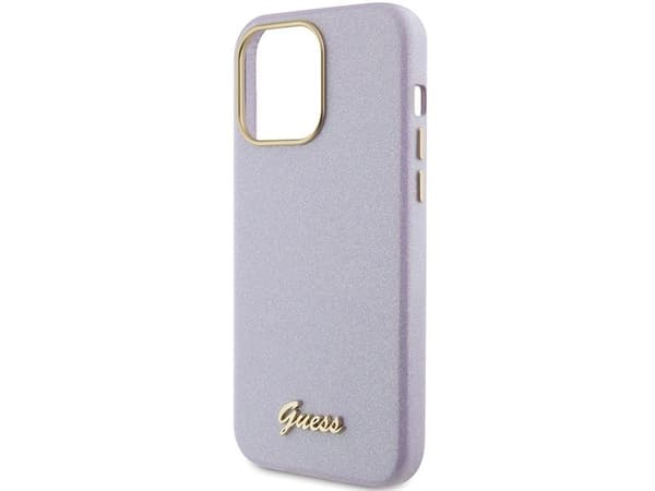 Guess Glitter Glossy Script-skal till iPhone 15 Pro - lilac