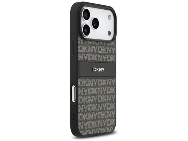 DKNY Repeat Texture Pattern with Tonal Stripe Case for iPhone 17 Pro Max - Black