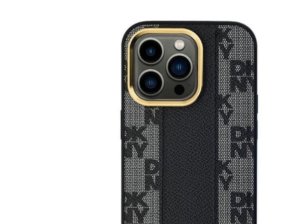 DKNY Leather Checkered Mono Pattern MagSafe Case for iPhone 13 Pro Max - Black