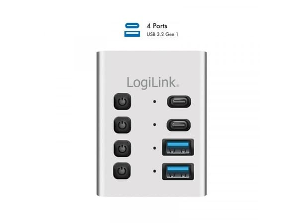 USB3.2 Gen1 hub, 4 porter, USB-A/C, on/off-bryter