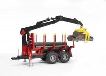 Bruder Forestry trailer with loading crane, 4 trunks and grab toy