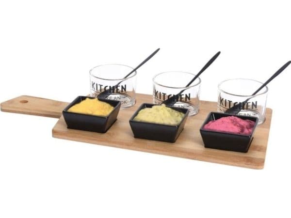 Excellent Houseware boller SET til servering av tapas på bambusbrett 10 deler