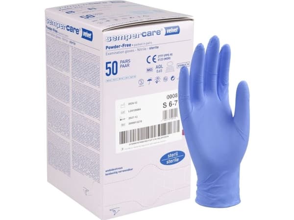Steril undersøgelseshandske, Sempercare Velvet, S, lavendelblå, nitril