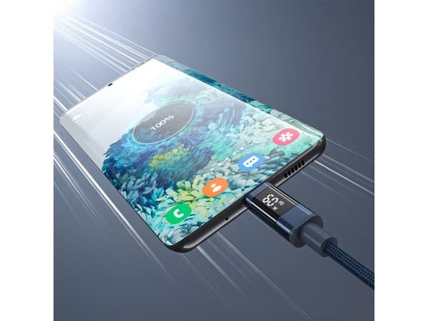 Choetech PD60W USB-C til USB-C-kabel med digitalt display 1,2 m nylon – blå