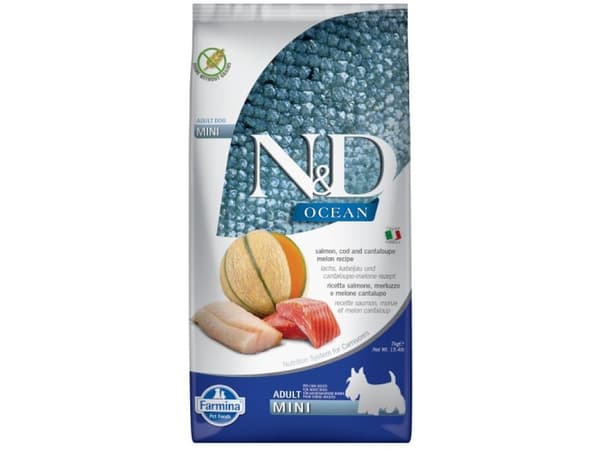 FARMINA N&D Ocean Dog Salmon, Cod, Cantaloupe, Melon Adult Mini - tørfoder til hunde - 7 kg