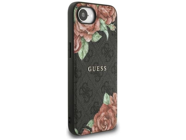 Case Guess 4G Flowers Print MagSafe for iPhone 16e black