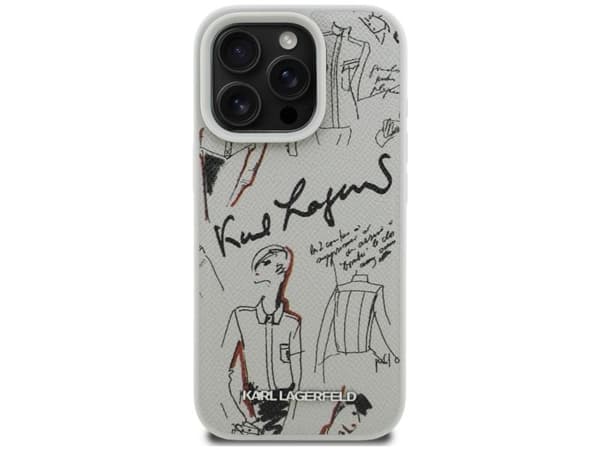Karl Lagerfeld Grained Pattern &amp; Logo MagSafe Case for iPhone 16 Pro Max - Gray