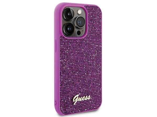 Guess Disco Metal Script-deksel til iPhone 15 Pro - rosa