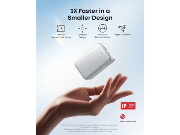 Anker A1638, 10000 mAh, 45 W, Hvit