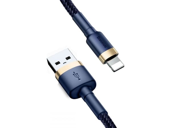 Baseus CALKLF-CV3, 2 m, USB A, Lightning, Hankjønn, Hankjønn, Blå, Gull