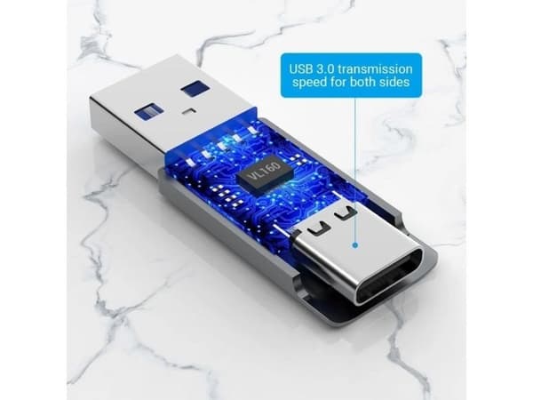 Adapter USB 3.0 Vention USB-A do USB-C szary stop aluminium