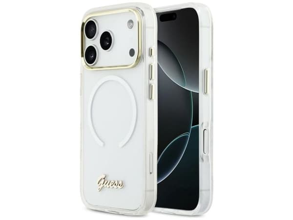 Guess IML Gradient Script metall MagSafe-skal till iPhone 17 Pro - vit