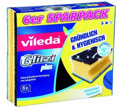 Vileda Glitzi Plus m/ Antibac 6 Multipack, svart, blå, gul, 6 stk