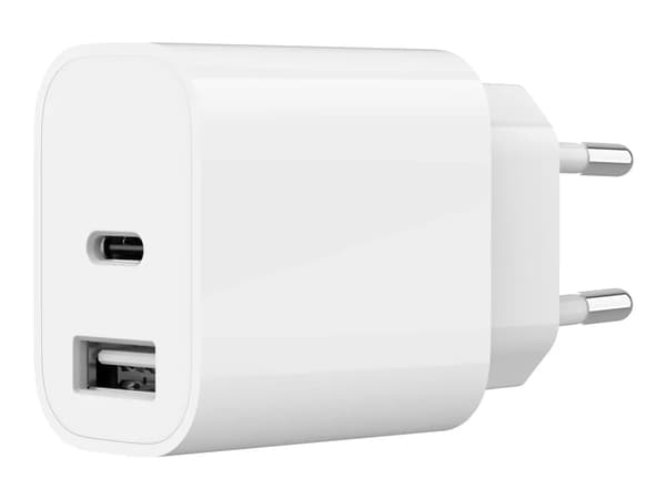 Gembird - Strömadapter - 2.4 A - 2 utdatakontakter (USB, USB-C) - vit