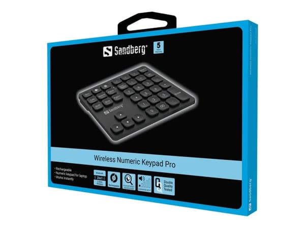 Sandberg Wireless Numeric Keypad Pro, Langaton RF + USB, Kalvokytkin, Musta