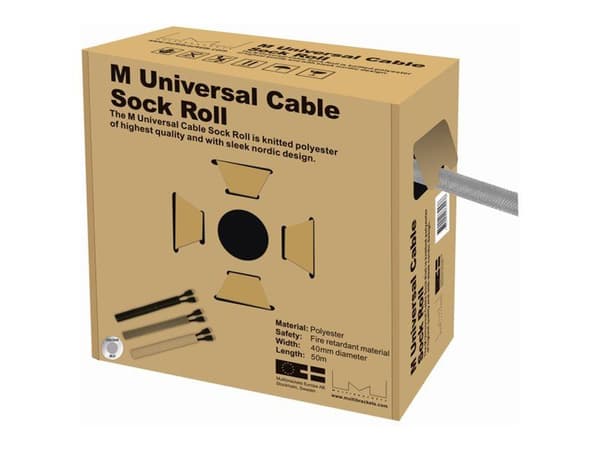Multibrackets M Universal Cable Sock Roll 40 mm x 50 m - Kabelordner - sølv
