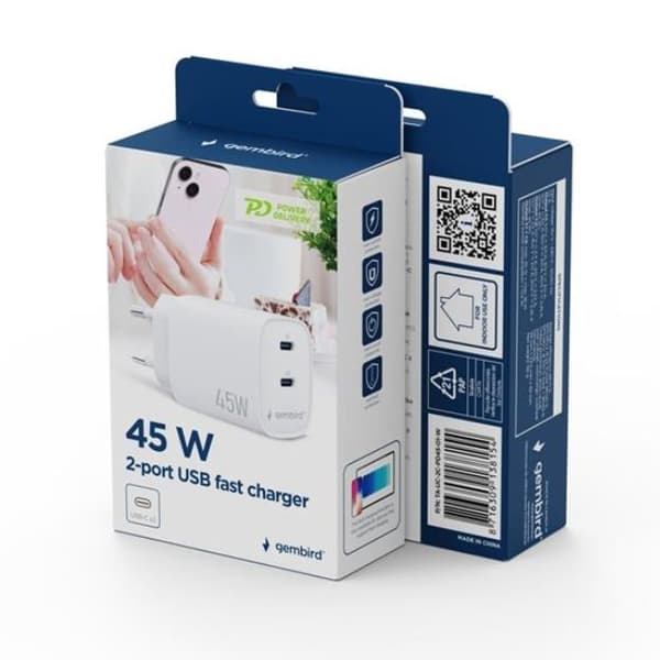 Gembird 2-port 45 W USB-hurtiglader