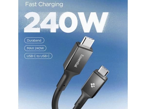 Spigen Essential EB24012CC USB-C till USB-C kabel 240W 120 cm - sort