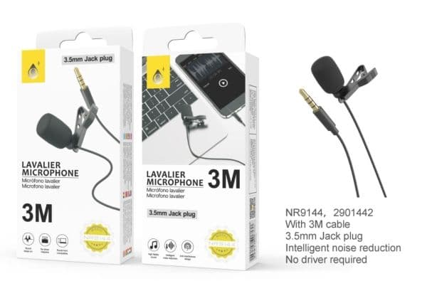 OnePlus mikrofon med clips - Sort - 3 meter kabel - Mini Jack
