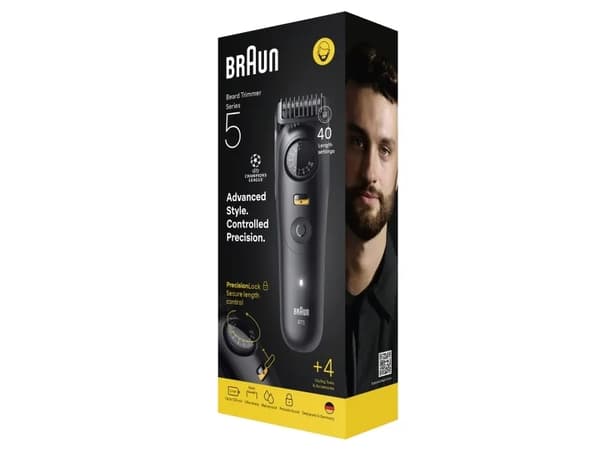 Braun BeardTrimmer 9 BT5520, Vaskbar, Batteri, Sort