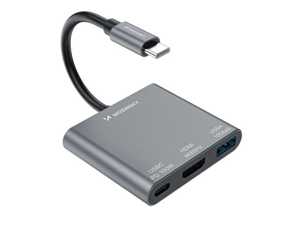 Wozinsky hub WHCH-01 USB-C PD 100W HDMI 4K@30Hz USB-A 10Gbps - grå