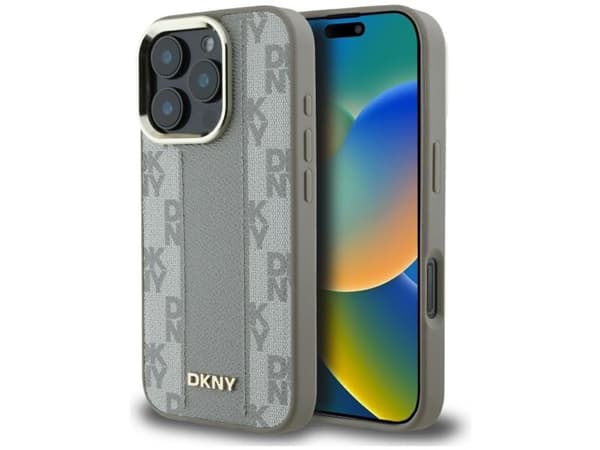 DKNY rutemønster MagSafe iPhone 16 Pro-deksel - beige
