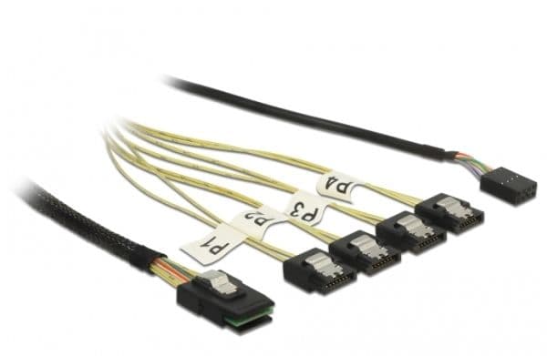 Delock - SAS intern kabel - SAS 6Gbit/s - Mini SAS (SFF-8087) til SATA, sidebånd - 1 m