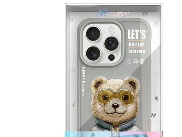 Nimmy Cool&Cute 2.0 bjørnedeksel til iPhone 15 Pro - grå
