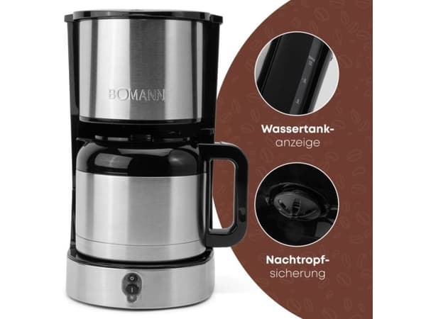 Bomann 660661, Kaffebrygger (drypp), 1,2 l, Malt kaffe, 800 W, Sort, Rustfritt stål