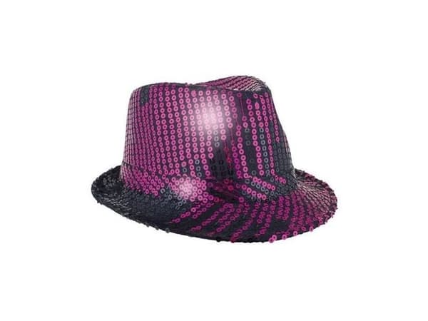 Fedora hat med pailletter, pink og sort