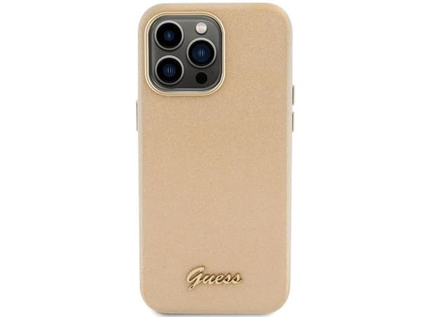 Guess Glitter Glossy Script deksel til iPhone 15 Pro - gull