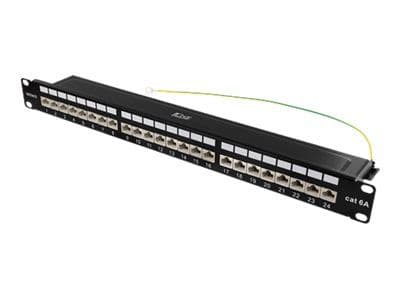 DELTACO PAN-200 - Patch-panel - rackmontering - CAT 6a - STP - RJ-45 X 24 - svart - 1U - 19"