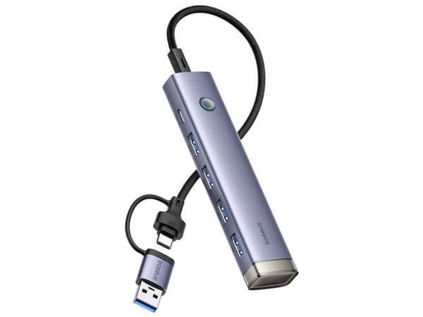 HUB USB Baseus Hub USB-A/USB-C Baseus UltraJoy Series 4xUSB-A 3.0 1xUSB-C 5V - szary