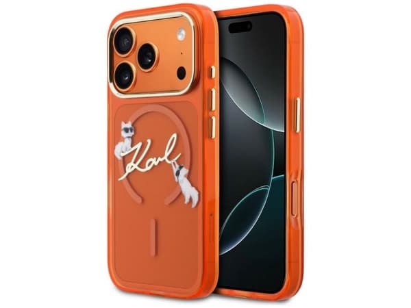 Karl Lagerfeld IML Choupettes Karl Script Logo MagSafe Case for iPhone 17 Pro - Orange