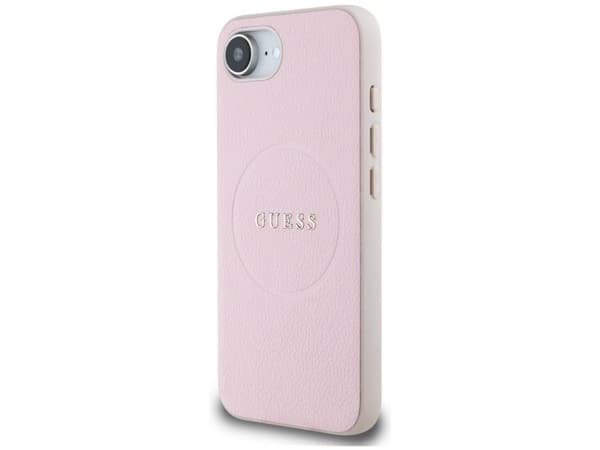 Guess Grained Ring MagSafe-skal för iPhone 16e (rosa)